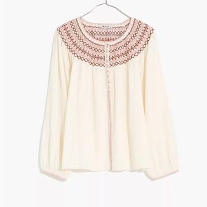 Madewell embroidered crinkle cotton button top